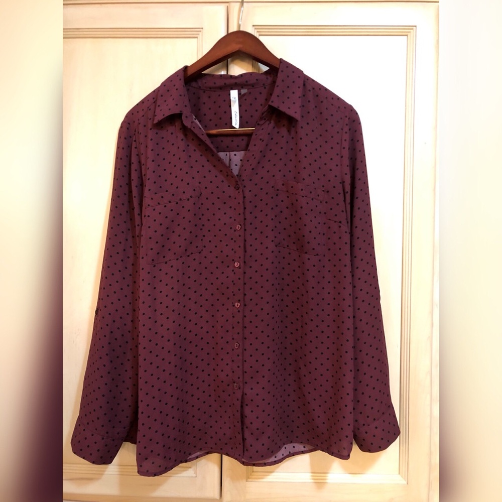 Burgundy and Black Polka Dot Blouse